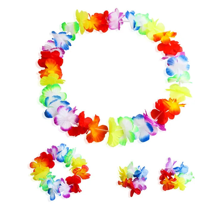 Creative 4-Piece Hawaiian Wreath and Bracelet Set Wedding Ball Performance Props Simulation Flower Makeup Products Wholesale