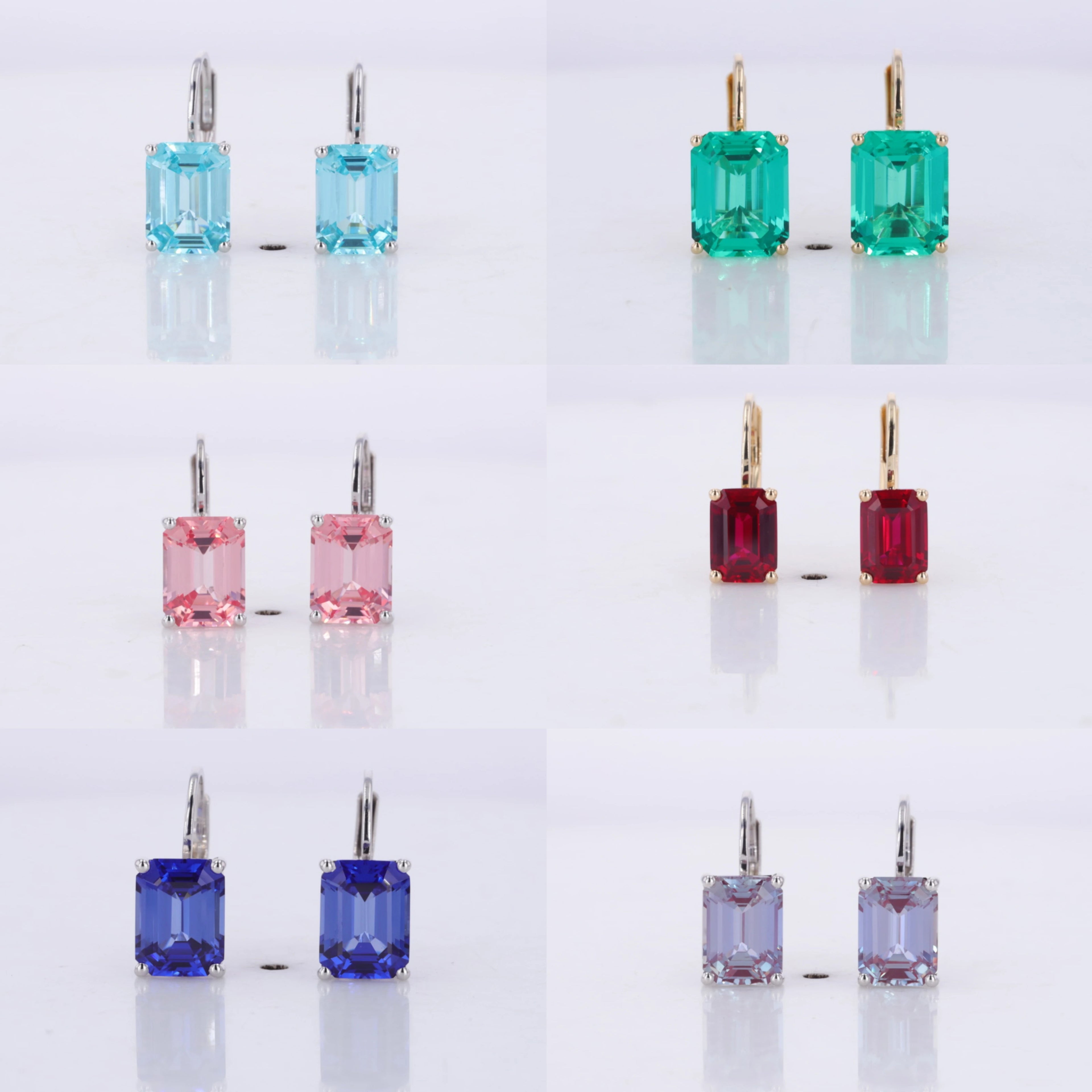 Starsgem 10k 14k 18k White Yellow Rose Gold 7*9mm Emerald Cut Lab Ruby Padparadscha Paraiba Green Blue Sapphire Earrings