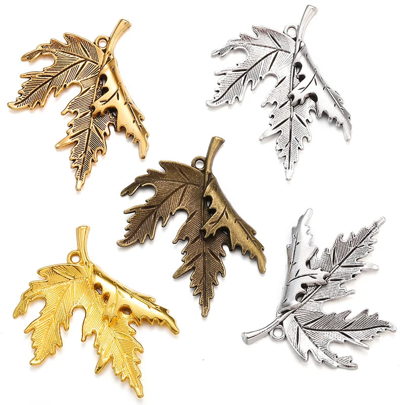 5 Colour Antique Silver Color Maple Leaf Charms Plated Pendants Jewelry Making DIY Handmade Craft 54*44mm Q309