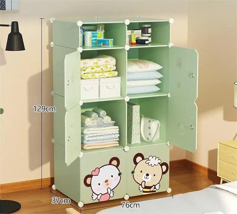 Modern Foldable Plastic & Metal Kids Wardrobe with Extendable Design for Bedroom Clothing Storage