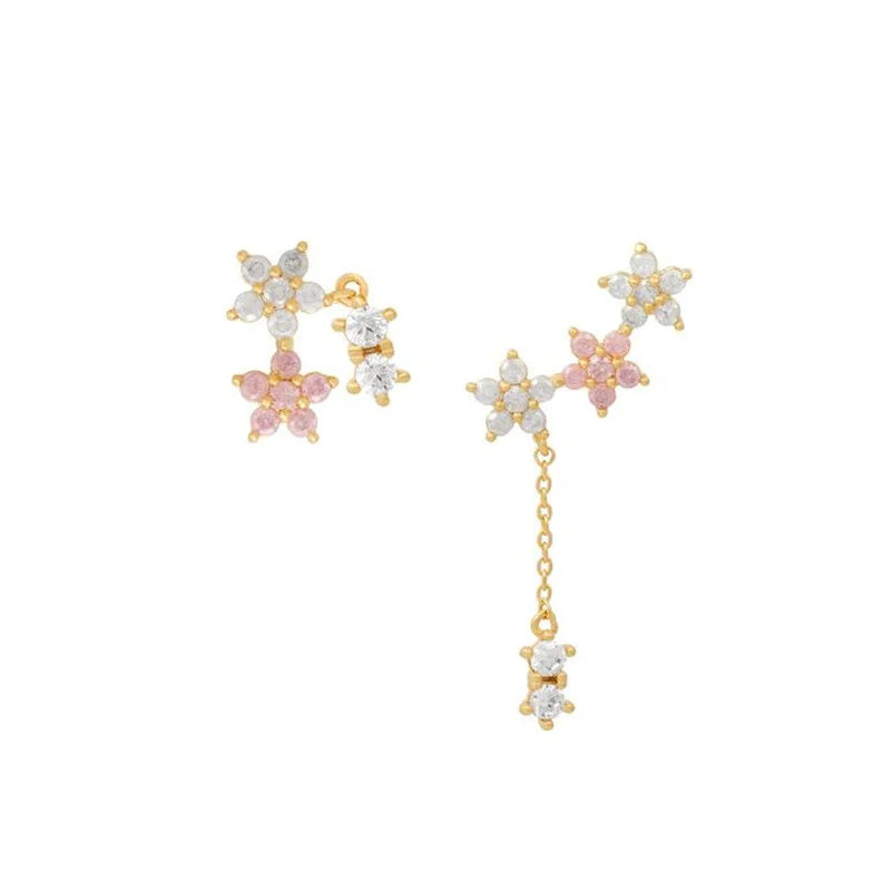 ZUOLA Fine Jewelry 18K Real Gold Plated New Fashion Irregular Flower Drop Earring Inlay Shiny Zircon Tassels Women's Daily Wear