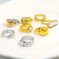 JUSNOVA Plastic Imitation Pearls 18K Gold Design Hanging Rings Ladies Fashionable Stainless Steel Rings