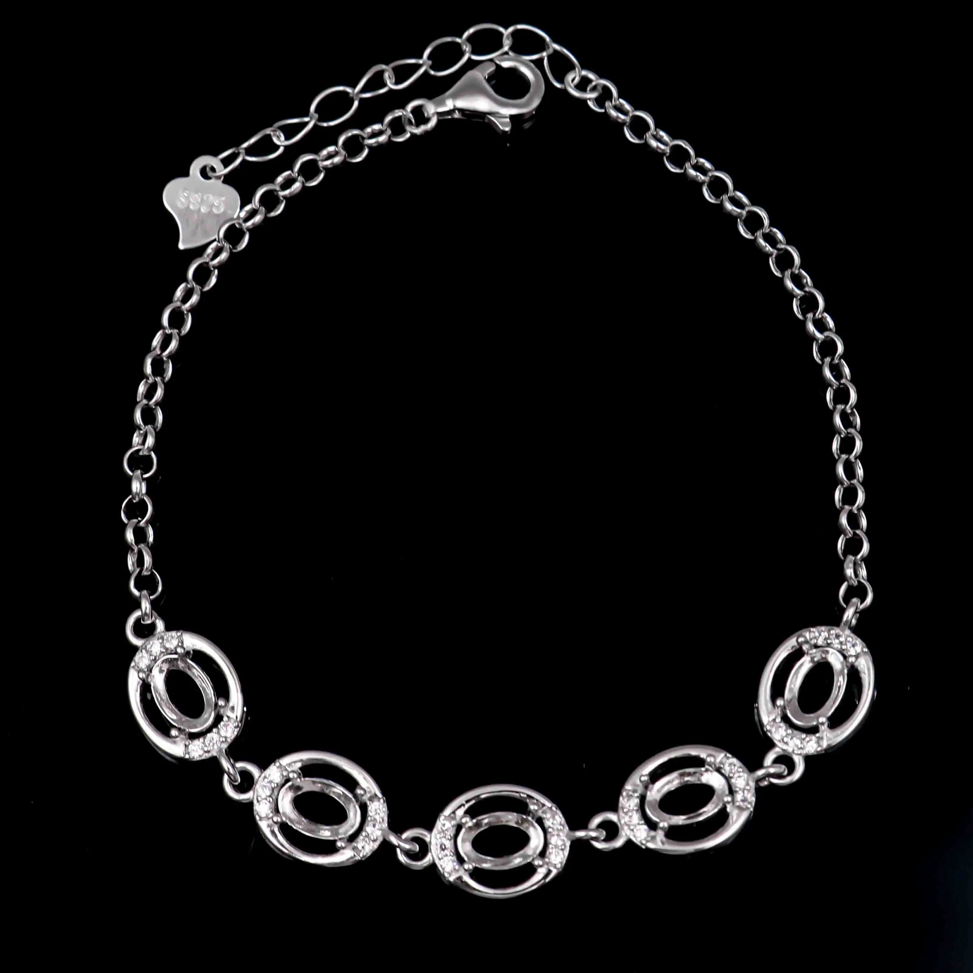 Sterling Silver 4*6mm Semi Mount Bracelet Empty Support Blank Claw Setting S925 Mountain Base Holder Without Stone Inlay for DIY