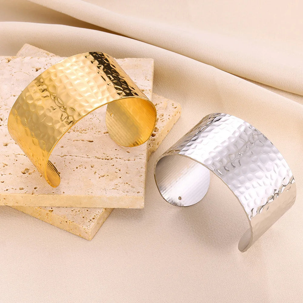 Wholesale 18K Gold Plated Stainless Steel Bracelet Exaggerated Open Bangle Adjustable Chunky Bracelet for Ladies