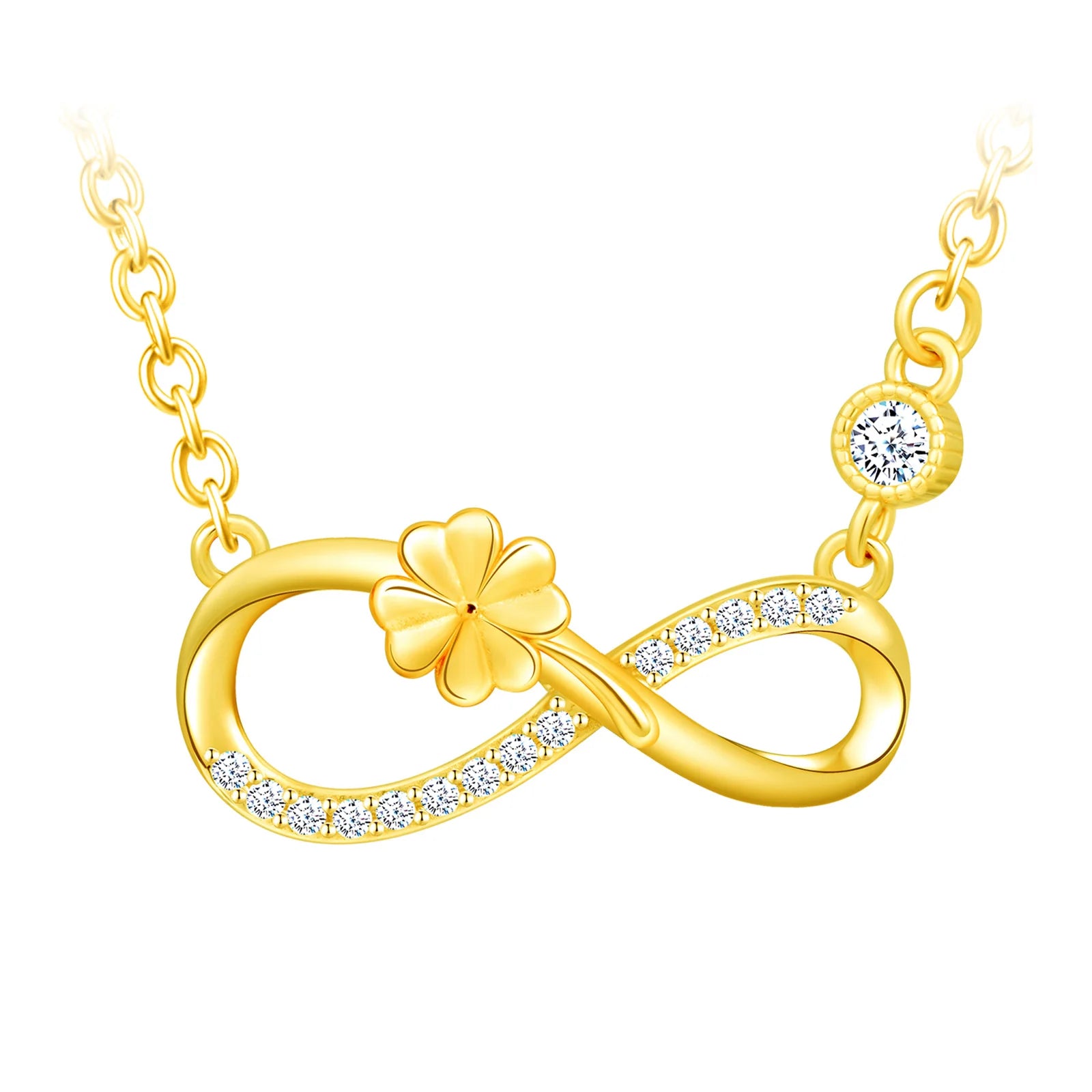 S925 Sterling Silver Zircon Lucky Four-Leaf Clover Infinity Symbol Dainty Necklace 18k Gold Plated