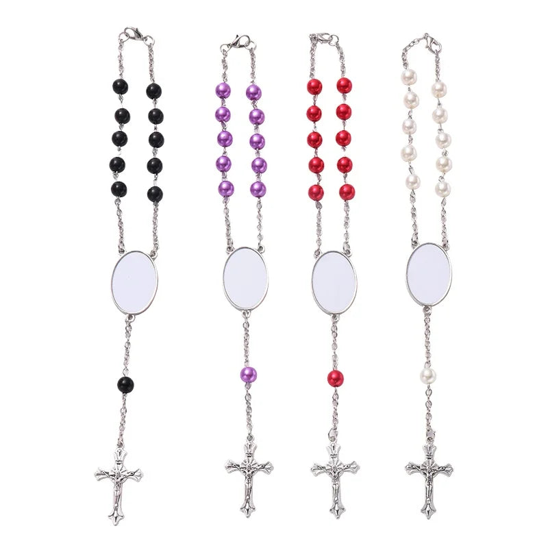 Multicolor Beads Catholic Rosary Bracelet Christian Cross Bracelets Sublimation Rosary Bracelets