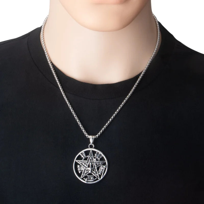 Men Popular Solomon Lucky Pentagram Retro Pendant Necklaces Steam Punk Non Tarnish Jewelry Wholesale