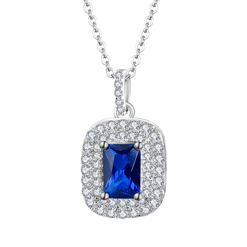 LULUFOCUS 925 Sterling Silver Gemstone Necklace Jewelry Cubic Zirconia Cut Zircon Blue Spinel Luxury Pendant Necklace