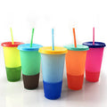 24oz Reusable Cold Magic Drinking Tumblers with Lid and Straw Temperature Change Color Cups Changing  Plastic Cup Coffee Mug