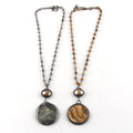 Vintage Ethnic Jewelry 4mm Natural Stone Picture Jasper Rosary Chain Round Stone Disco Pendant Choker Necklace