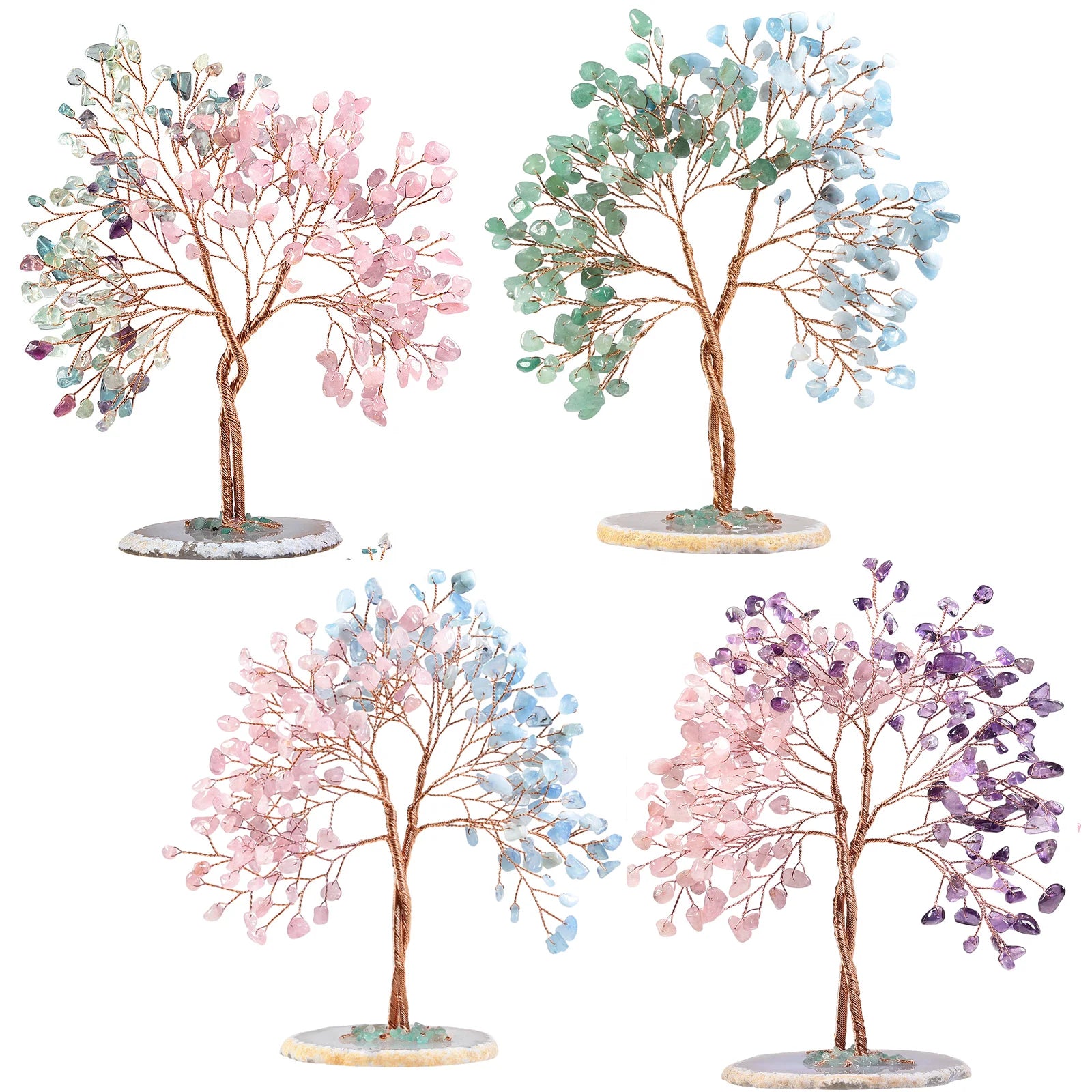 Amethyst Cluster Base Bonsai Money Tree 7 Chakra Gemstone Money Tree Feng Shui Crystal Tree for Home Office Desk Decorations