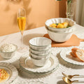 Nordic Retro Household Sesame Lace Rim Ceramic Bowl Dish Plate Spoon Ladle Chopsticks Dinnerware Set