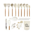 BPA Free Food Grade With Holder Wooden Handle Silicone Cooking Utensils Kitchen Appliances Tools Utensil Set