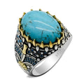 MYF New Arrival 925 Sterling Silver Platinum Plated Turquoise Gemstone Ring Prong Setting Geometric Trendy Men's Jewelry