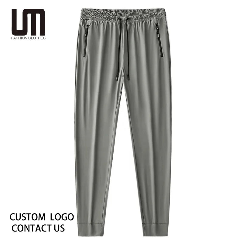 Liu Ming Custom Logo 2024 Men Summer Ice Silk Pants Stretch Breathable Straight Plus Size Gym Sports Jogging Running Trousers