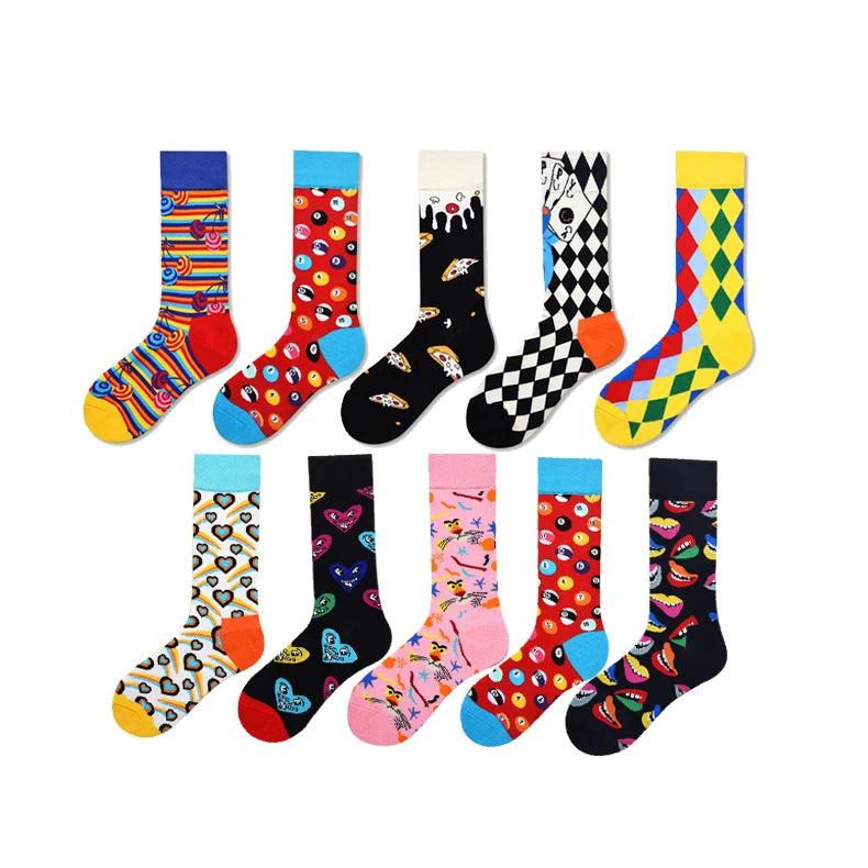 High Quality Crazy Patterned Crew Socks for Women Breathable Cotton Funky Cartoon Design Wholesale Happy Funny Logo on Body
