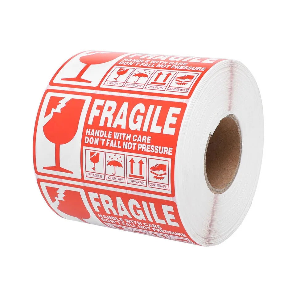 Custom Printed Fragile Stickers Roll - Waterproof Warning Sticker for Glass Bottles