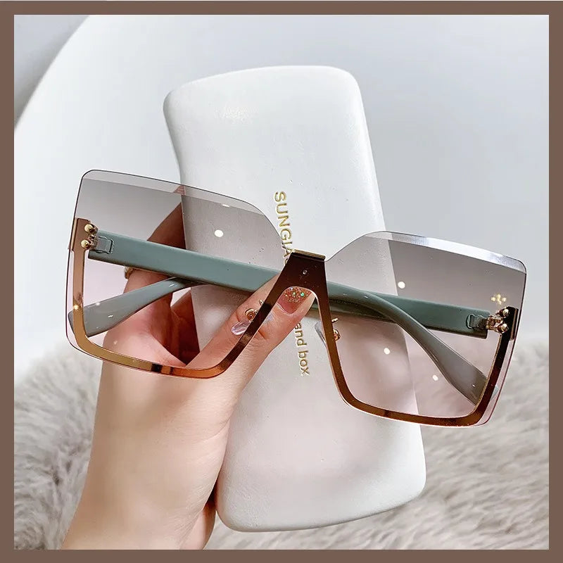 2025 Ocean Lens Gradient Rimless Eyewear Rectangle square Sunglasses Women Men Retro Cutting Lens Frameless Sun Glasses UV400