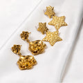 JUSNOVA Ladies Vintage 18K Gold-Plated Stainless Steel Stud Fashionable Irregular Natural Stone Huggie Statement Jewelry
