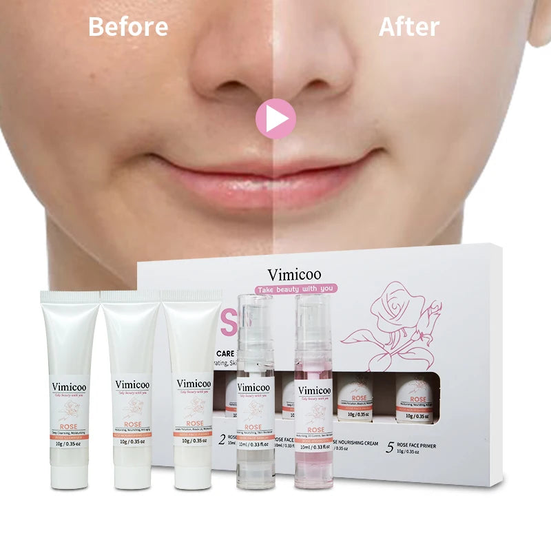 Custom logo Rose Skin Care Set Organic Moisturizer Brightening Firming Beauty Product Face Skincare Kit Facial