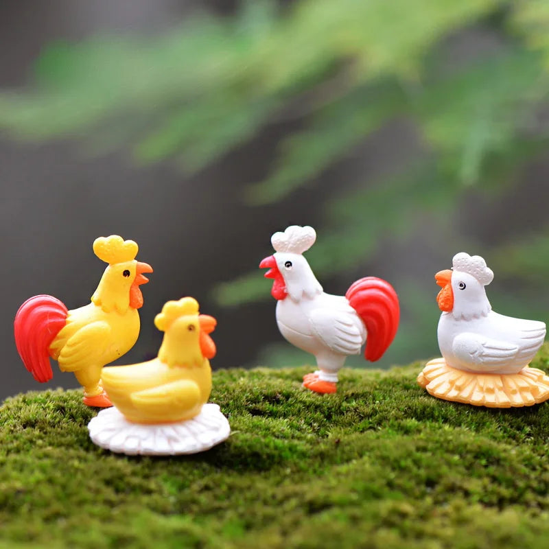 3D Miniature Cock Model Bonsai Micro Landscape Decoration Plastic Hen Figurine Car Accessories