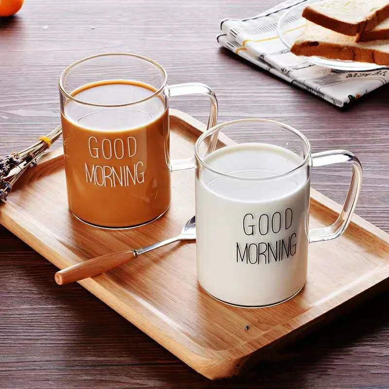 C9High Borosilicate 400Ml Breakfast Milk Coffee Mug Heat-Resistant Transparent Tea Water Cup Glass Cup With Bamboo Lid and Spoon