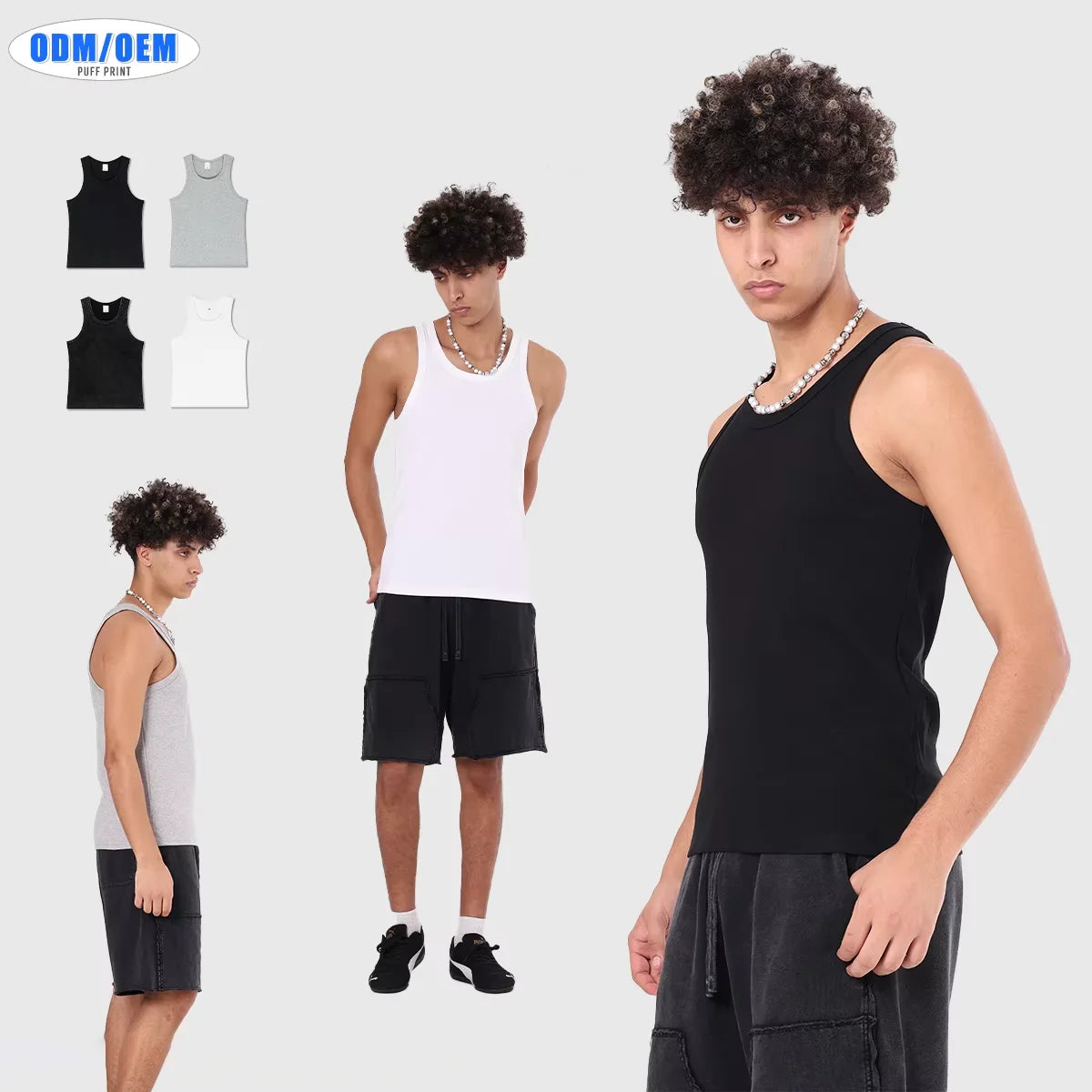 Wholesale Men Summer Vest Loose Acid WashVintage Sleeveless Polyester / Cotton Custom Logo MenSinglet Tank Tops