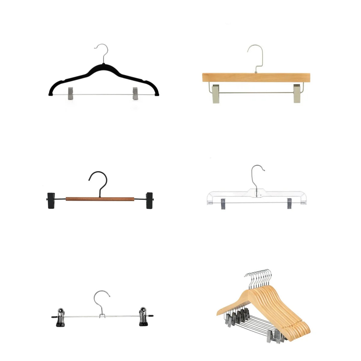 Lavinia Wholesale White Custom Clip Hanger Black Metal Velvet Plastic Wooden Clothes Hanger With Clip