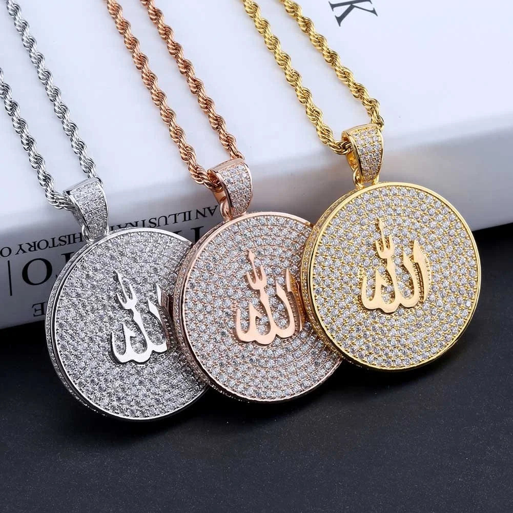 Hiphop Retro Pendant Ornaments Gold Plated Jewish Cultural Symbols Full Zircon Necklace Accessories Religious Jewelry