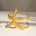 Fashion Adjustable Starfish Hammered Texture Open Bangle Bracelet Women Minimalist Boho Trendy Jewelry Gift Everyday Wear