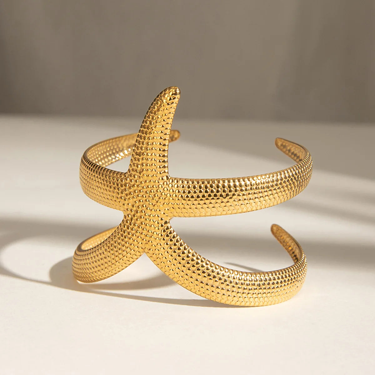 Fashion Adjustable Starfish Hammered Texture Open Bangle Bracelet Women Minimalist Boho Trendy Jewelry Gift Everyday Wear