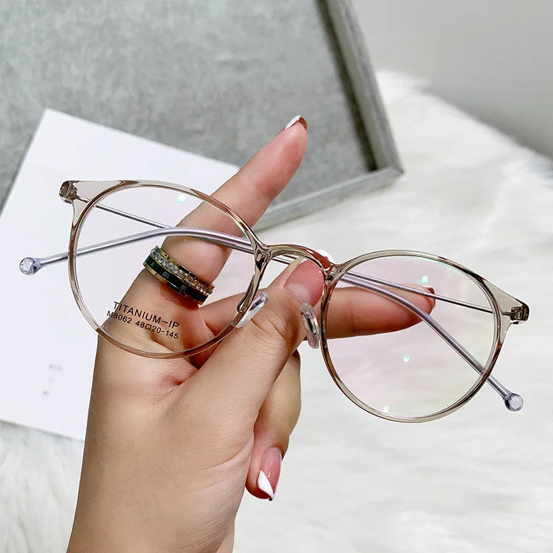 Classic Unisex Transparent Women Eye Protection Eyeglass Round Computer Anti Blue Light Lens TR Metal Frame Glasses