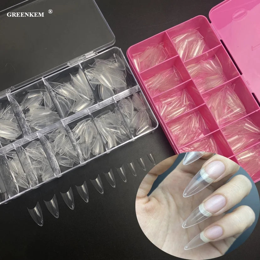 500Pcs Box Custom LOGO Half Cover Clear Natural Nail Tips Artificial Fingernails XL Almond Stiletto Nail Tips