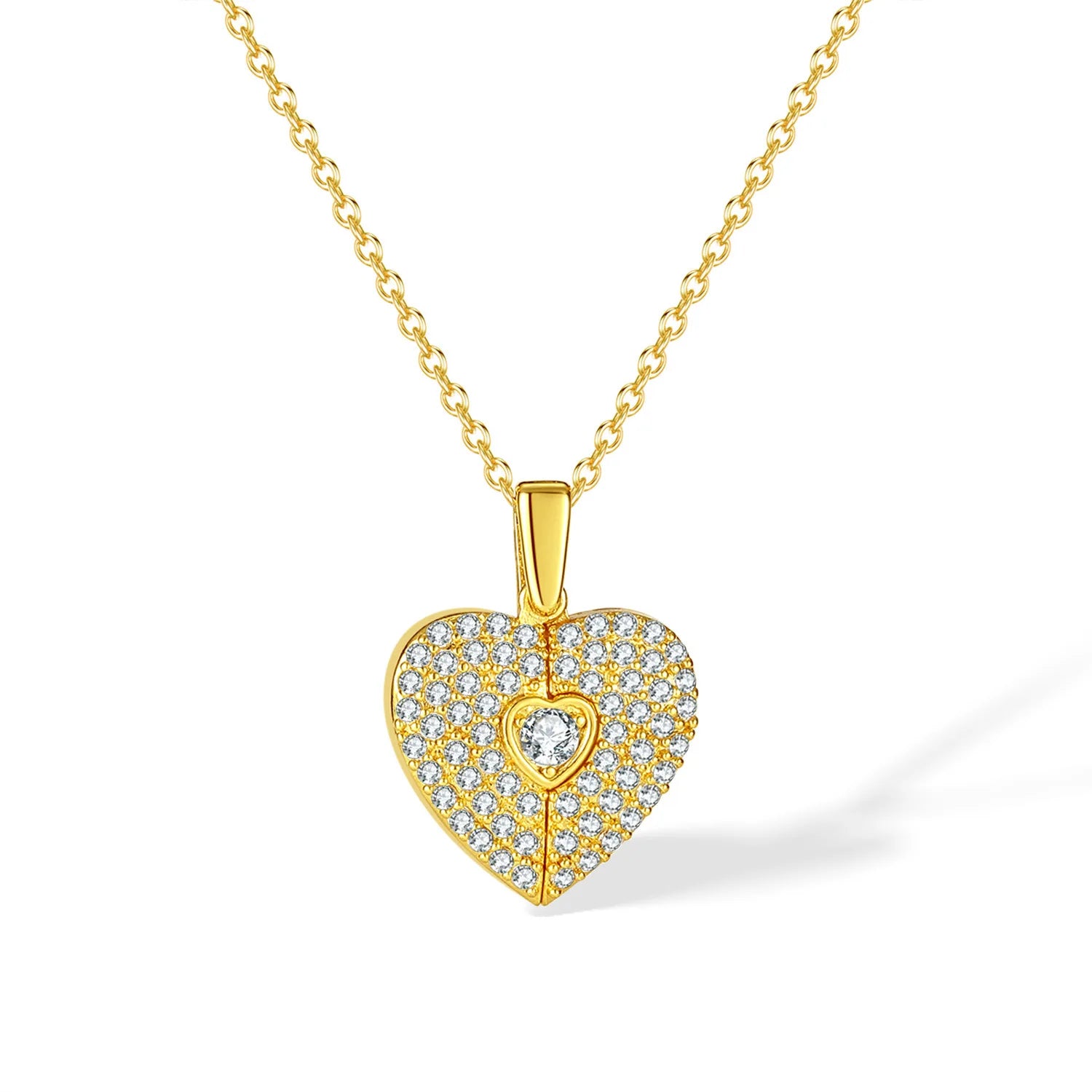 Zhongzhe Stainless Steel Heart Diamond Separable Pendant Women's Necklace 18K Gold Plated Link Trendy Waterproof Non-Tarnish