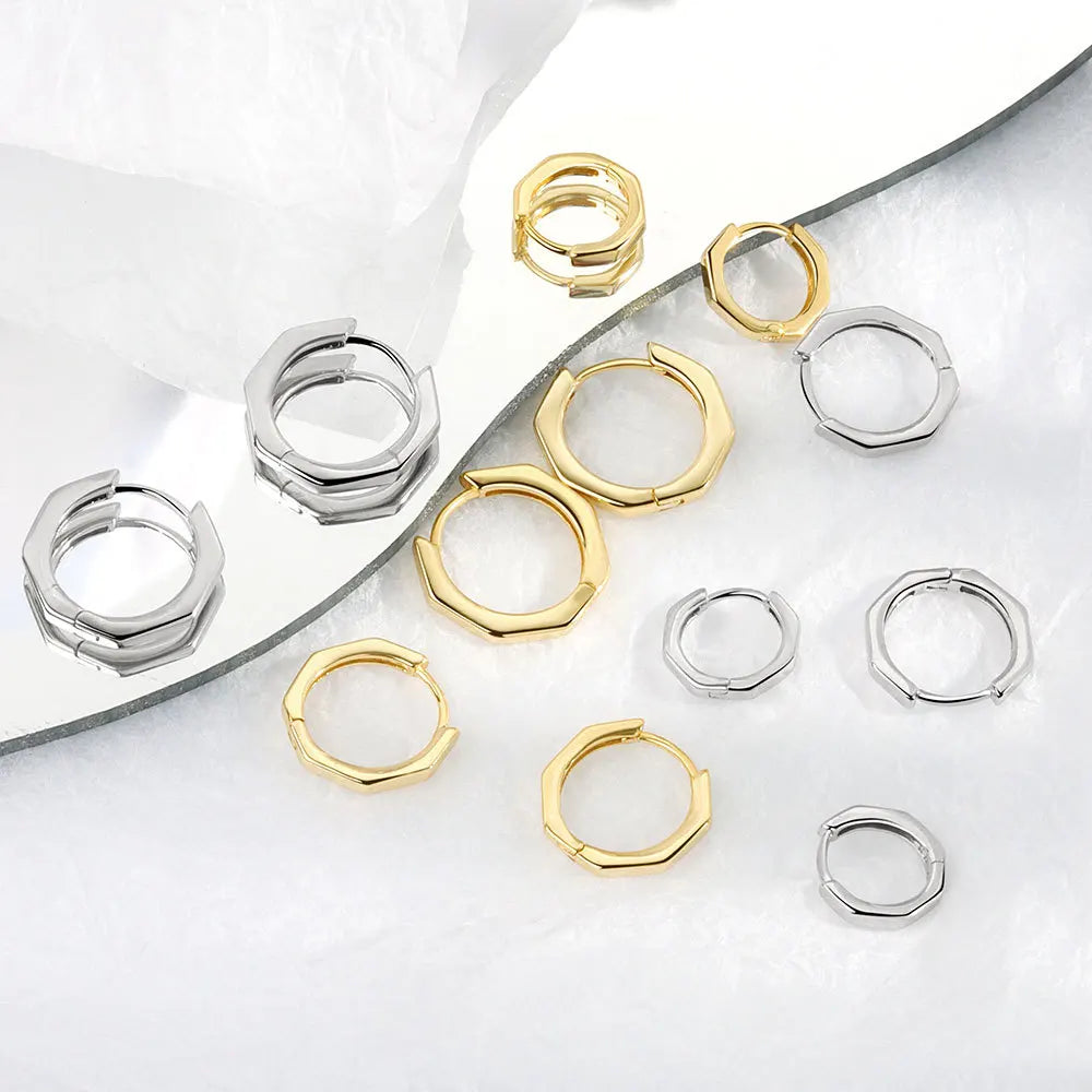 Daidan Huggie Earrings 925 Sterling Silver Buckle Irregular Shape Gold Plated Hoop Geometric Earrings