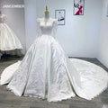 Custom-Made Luxury Lace Embroidery White Satin V-Neck Wedding Gown Long Sleeve Appliques Wedding Dress Wm41