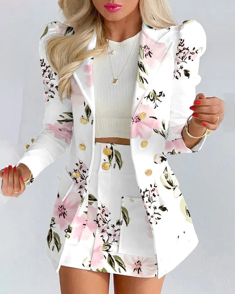 New Spring and Autumn Leisure Fashion Suit Women's Double-breasted Long Sleeve Skirt Suit Office Women Dress Skirt Set