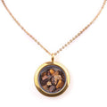Fashion Tiger Eye 25mm Gold Round Stainless Steel Gawu Hold Crushed Stone Box Pendant Necklace Jewelry Charm Customized Necklace