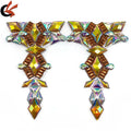 T Shape Full Gems Yellow AB and clear AB Colors Iron on Hot Fix Rhinestone Appliques for Carnival Costume Decoration