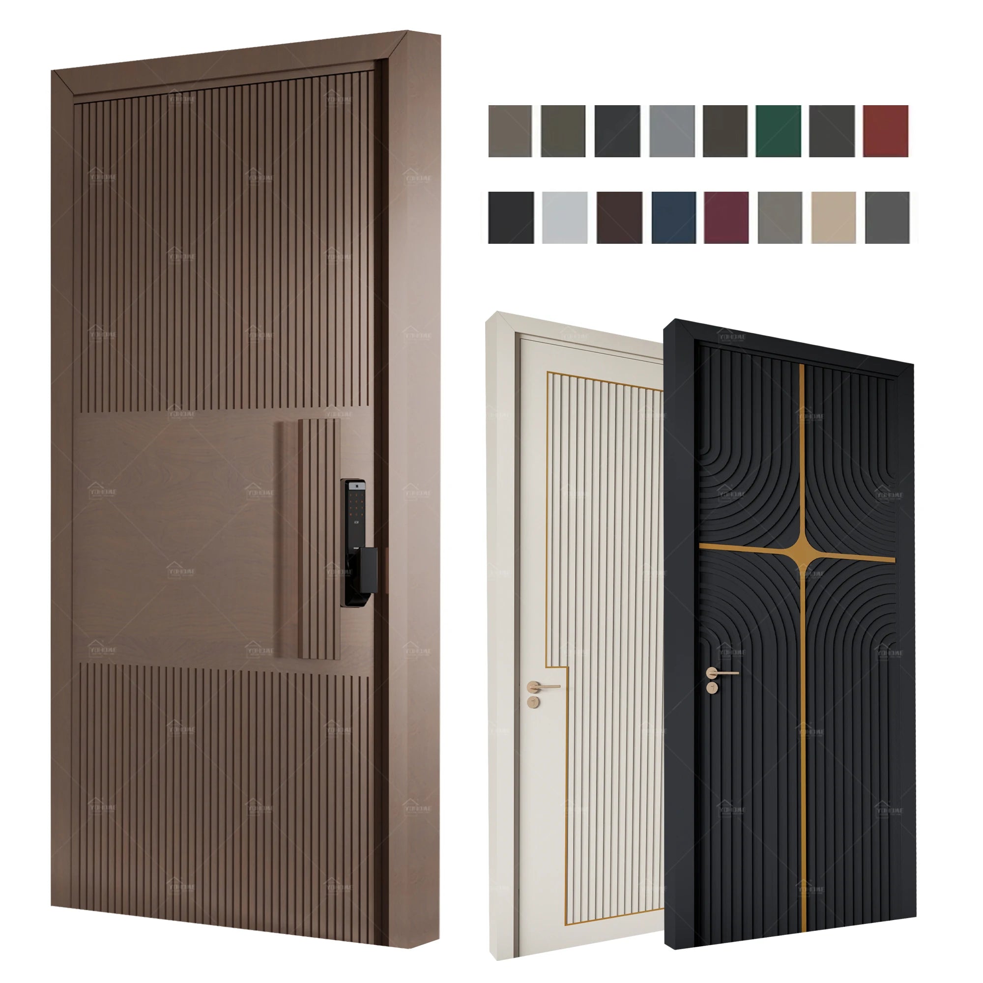 Italian Luxury Entry Modern Main Walnut Door Wooden Pivot Entry Doors for House Exterior Doors