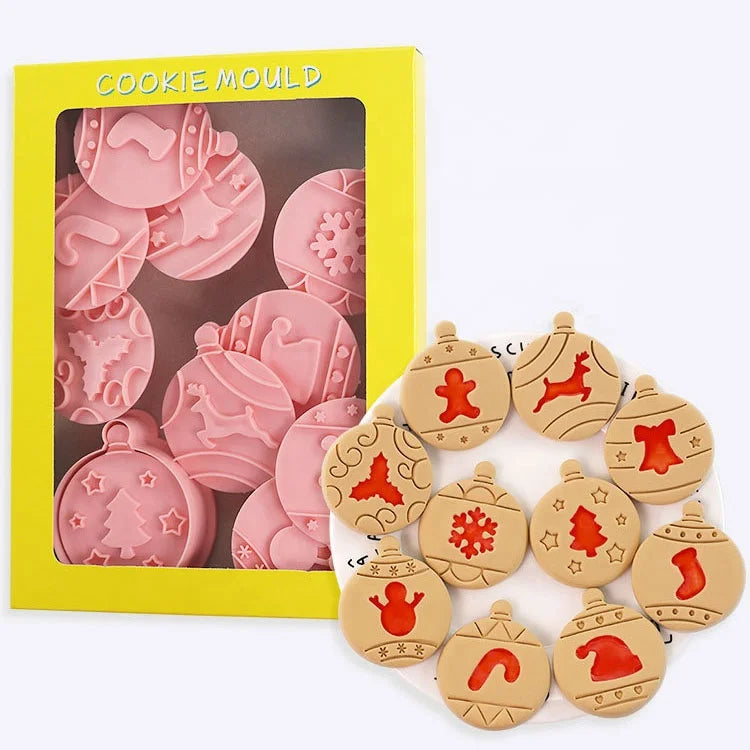 YJ Custom Christmas Series Cookie Molds 10pcs Letterpress DIY Set Jam Sandwich Biscuit Chocolate Mold Wonderful Christmas Themed