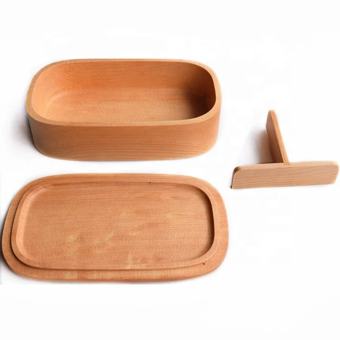 Japanese-Style Oak Bento Boxes Single-Layer Solid Wood Tableware Carved Lunch Boxes with Japandi Design Kitchen Supplies