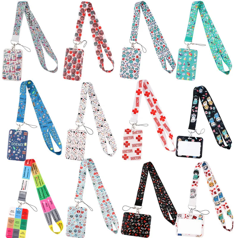 Wholesale Custom Polyester Hospital Worker Cartoon Doctor Nurse ID Card Holder Lanyard Accessories Set