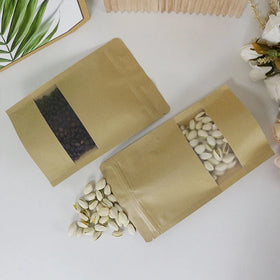 Clear Frosted Window Kraft Paper Stand-up Zipper Packaging Pouch Resealable Food Storage Bag for Sugar Pet Food Chewing Gum