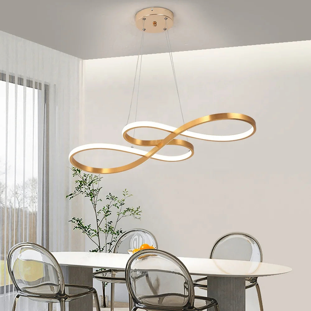 Kitchen Island Table Smart 50W Modern Led Gold Curved Ceiling Pendant Light With Remote Control