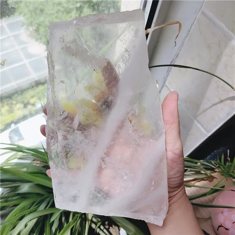 Wholesale Rough Crystal Slab Mineral Natural Clear Gypsum clear Quartz  Slice Plate for Sale
