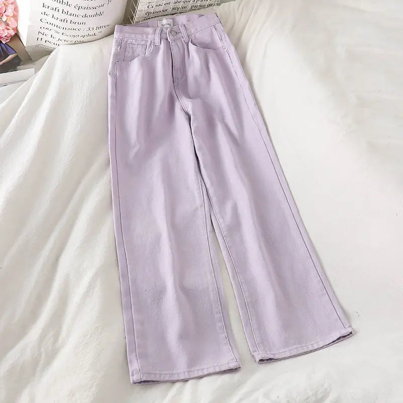 Women's Jeans Vintage Straight Baggy High Waist Korean Fashion Streetwear Casual Pants Femme Wide Leg Purple Mom Denim Trouser