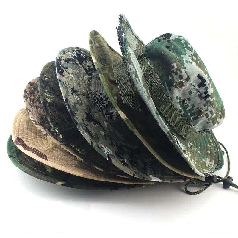 Customized Logo Camping Fishing Hat Camouflage Bucket Hats Jungle Fisherman With Wide Brim Safari Camouflage Bucket Hat