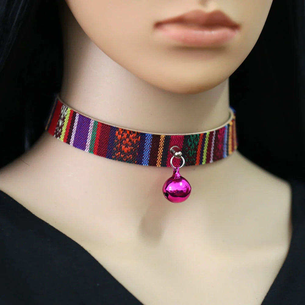 Vintage Bohemian Neck Necklace Belt Buckle Bell Pendant Collar Necklace