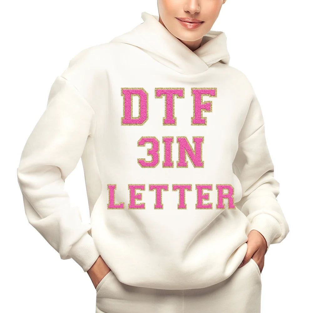 A-Z 3inch Hot Pink Gold Alphabet Letter DTF Printing Iron on Decals Heat Transfer Sticker Towel Chenille for DIY Clothing